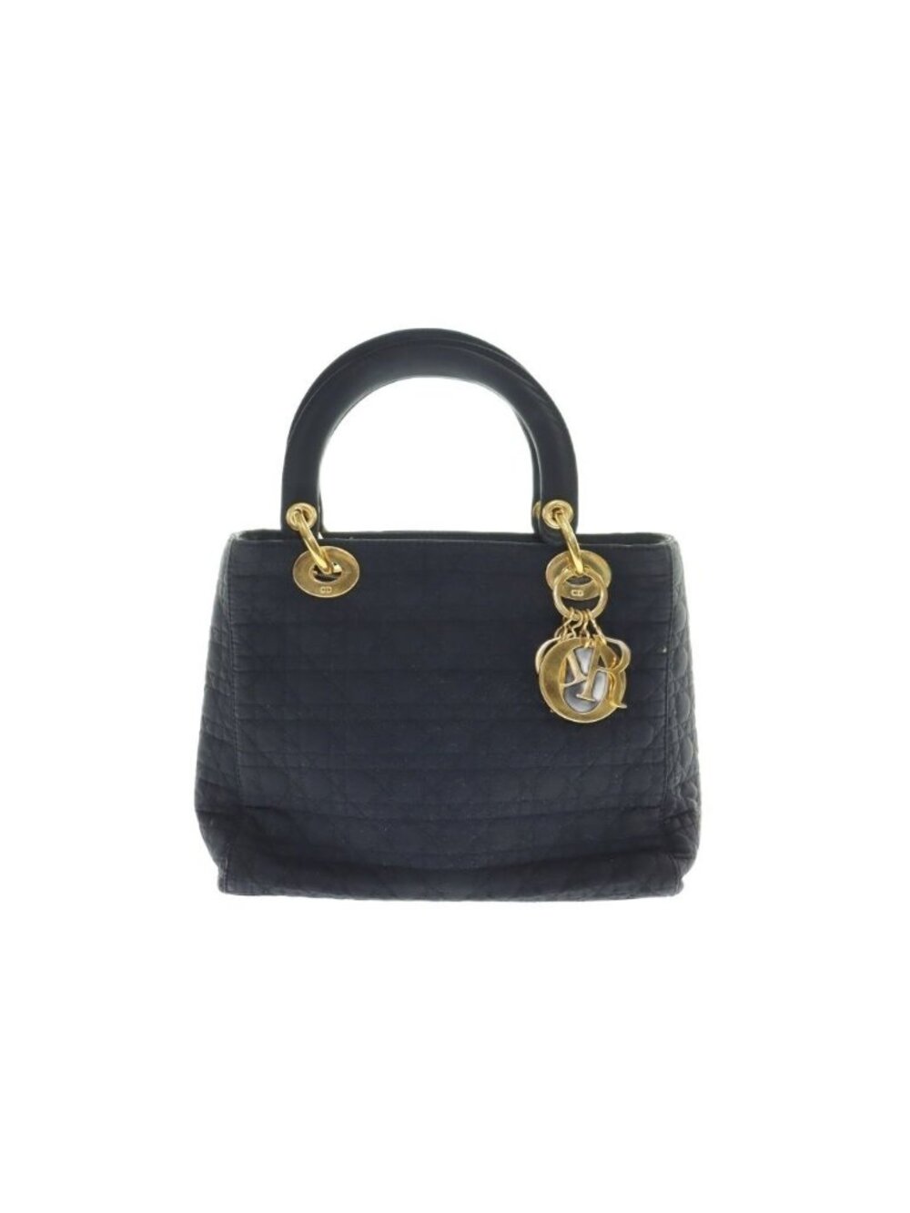 Dior Lady Cannage Hand Bag Quilted Metal Charm Black